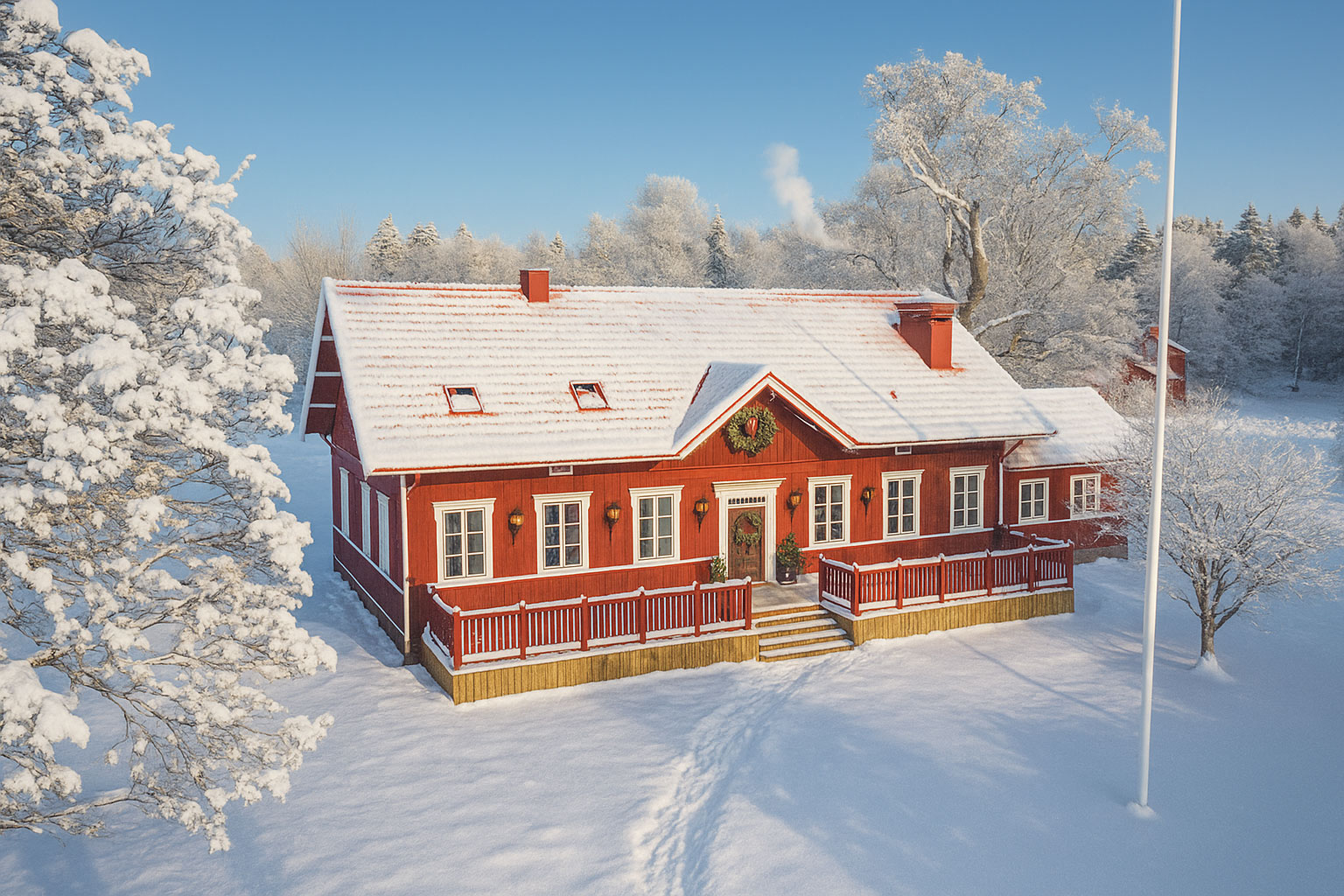 AI-genererad bild av Bergagården i ett vinterlandskap.
